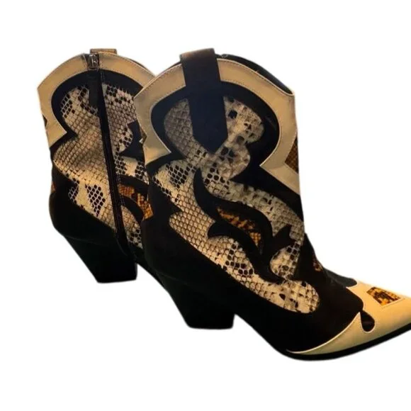 Lemonade Western Style Black White Cowboy Boots Snake Print Accents Womens Size - Picture 7 of 11